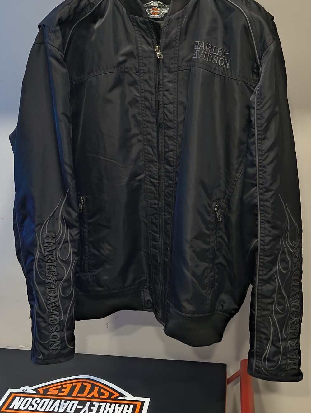 Harley-Davidson Black Bomber Jacket with Sleeve Flame Detail